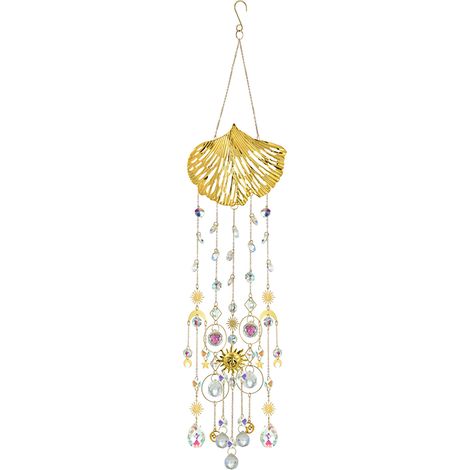 Suspension pour vitres avec pendentif feuille de Ginkgo, cristal AB multi-reflet, longueur 72cm (1/4)