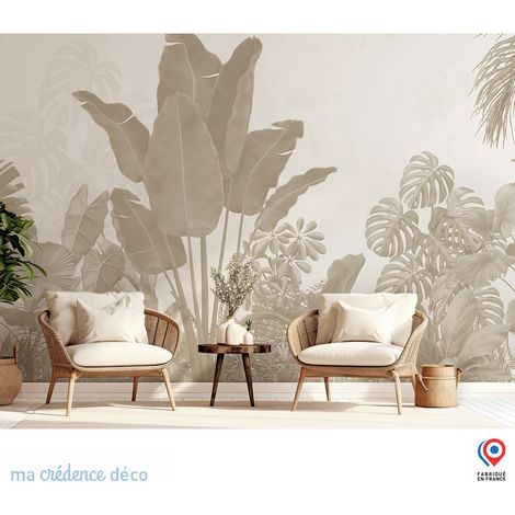 Papier peint : Fresque tropicale 3 - Intissé - L.300 x H.280 cm - Marron clair (1/3)
