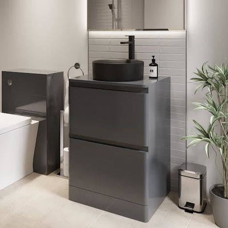 Bathroom Cloakroom Vanity Unit Wash Storage Cabinet Countertop Basin Grey 600mm (1/5)