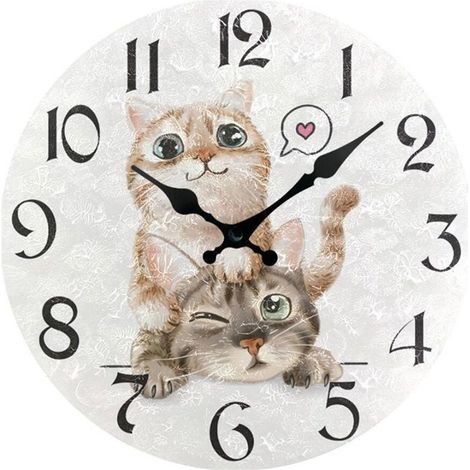 Horloge murale ronde 30cm avec motif chats,silencieuse,sans tic-tac, Acrylique,Décoration pour salon,chambre à coucher,bureau (1/5)