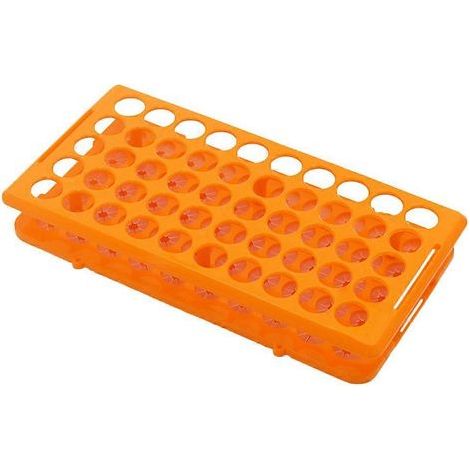 Halter für Reagenzgläser, Flaschen und Schnapsgläser, Aufbewahrungsorganizer für 50 Reagenzgläser – 24,5 x 12,5 cm – Orange (1/3)