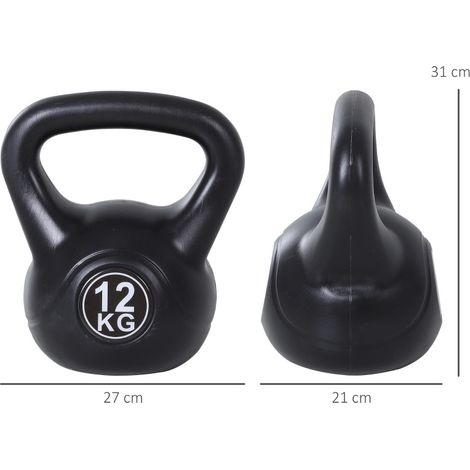 Kettlebell da 12 kg con riempimento in sabbia in plastica nera MODENUIT (1/3)