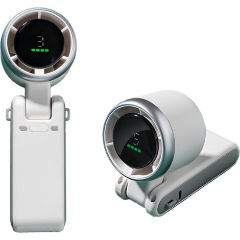 Ventilateur portable blanc 3 en 1, pliable à 180°, 5 vitesses, batterie rechargeable USB-C 3600 mAh, idéal pour les voyages, les activités de plein air et la maison. (1/5)