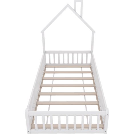Letto casetta per bambini 90 x 200 cm a forma di camino, legno di pino, bianco (1/5)