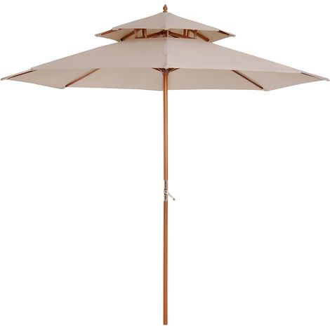 Outsunny Garden Wood Patio Parasol Sun Shade Outdoor Umbrella Canopy Beige