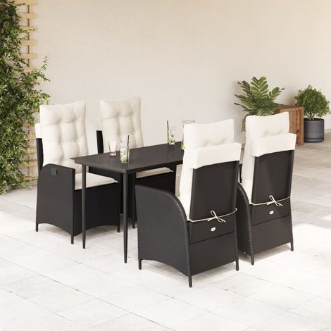 Set de muebles jardín 5 pzas con cojines ratán sintético negro (1/5)