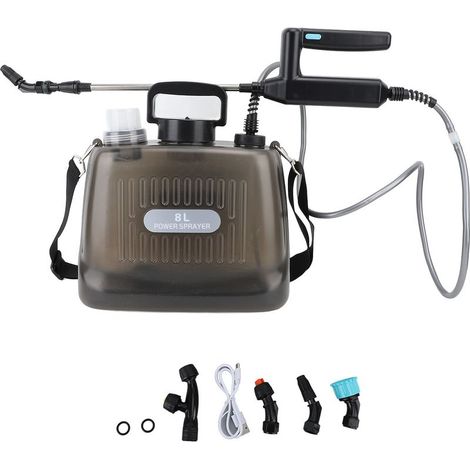 Pulvérisateur alimenté par batterie de 2,1 gallons, 2000 mAh, électrique, rechargeable par USB, pour jardin portable, gris (1/5)