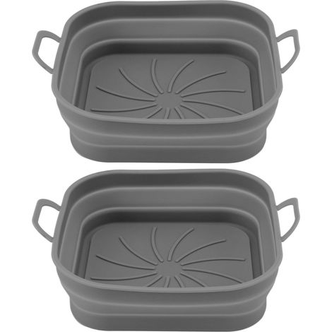Set di 2 cestelli in silicone per friggitrice ad aria, grigi, resistenti al calore fino a 220 °C, riutilizzabili e lavabili in lavastoviglie. (1/5)