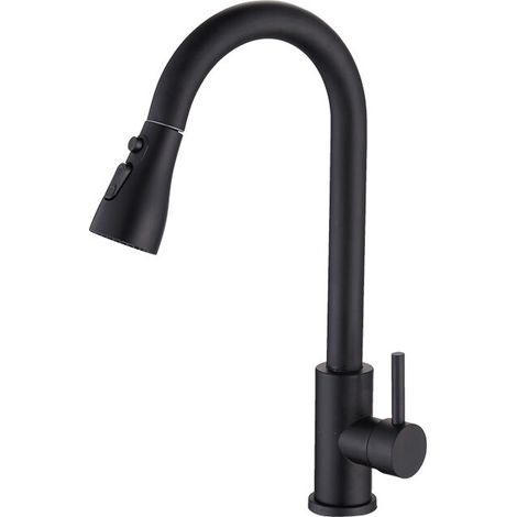 CHOYCLIT Rubinetto da cucina estraibile in acciaio inox, miscelatore girevole a 360° per cucina o bagno, nero, 4020,5 cm (1/4)