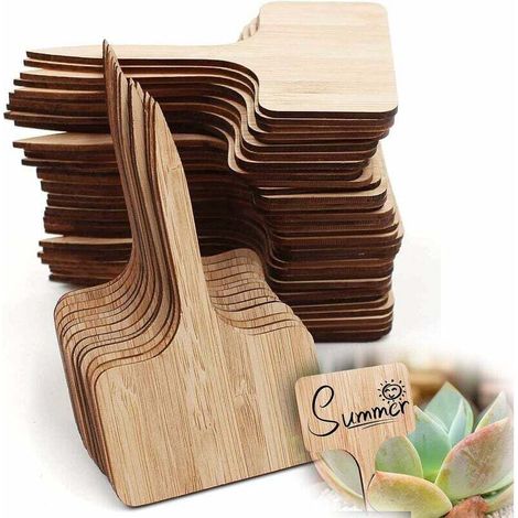 Pflanzenetiketten, 50 Bambus-Holz-Pflanzenschilder, T-förmig, Gartenmarkierungen, Gartenschilder, Gemüsegartenschilder, für Blumen, Gemüsesamen, Gartenbaumschule, 10 x 6 cm