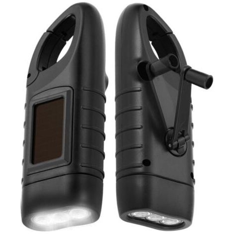 Lampe de Poche Solaire Lot de 2 Torche LED Solaire & Manivelle Flashlight Rechargeables Les Activité en Plein Air Lampe d'urgence -noir