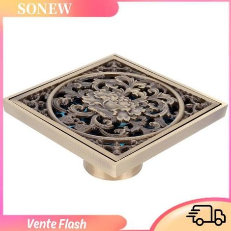 Drain De Douche - Drain De Sol 10 X 10 Cm En Cuivre Bronze Antique Avec Filtre Intégré - Pour Salle De Bain Balcon Cuisine Garage - 1 Pièce (1/5)