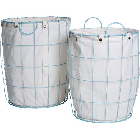 Premier Housewares Round Blue Wire Laundry Baskets - Set of 2 (1/4)