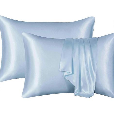 Housses de coussin élégantes 50x66cm, coloris au choix, fermeture portefeuille, toucher doux pour le confort des cheveux et de la peau, bleu ciel (1/5)