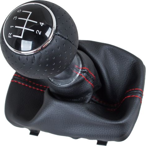 Pommeau de levier de vitesses noir + soufflet noir avec surpiqûres rouges pour Audi A3 I 8L (1996-2003), boîte 5 vitesses. (1/5)