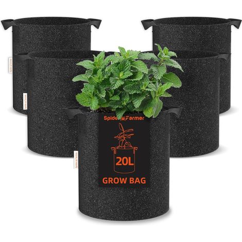 5 Sacs de Croissance de 38 litres, Résistants, Épaissis, Pots en Non-Tissé avec Poignées (1/5)