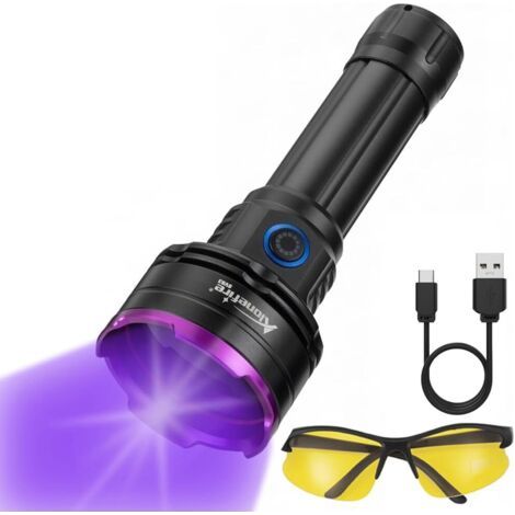 SV83 20W Lampe Torche UV LED 365nm Rechargeable Lampe Ultraviolet Lumiere Noire Détecteur D'urine pour Resine, Pêche, Scorpion, Minéraux, Ambre avec Lunettes de Protection UV, Batterie (1/5)