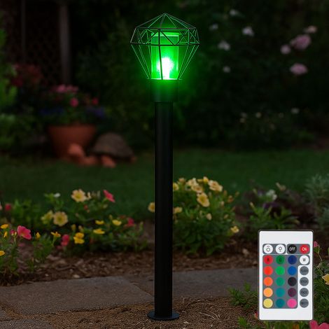 Stehlampe dimmbar mit Fernbedienung Terrassenlampe Außenleuchte Industriell LED Wegelampe schwarz Edelstahl Sockelleuchte, RGB Farbwechsel, 8,5W 806lm warmweiß, LxH 22,5x100 cm
