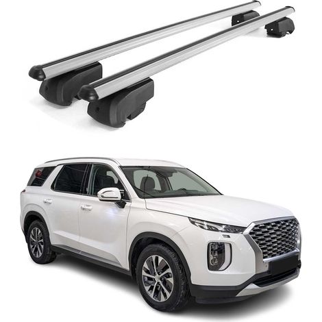 OMAC Barres de toit en aluminium pour Hyundai Palisade I 2020-2025 – City Crash – ISO/PAS 11154:2006 – Antivol inclus – Charge max 75 kg – 2 barres Argent (1/4)
