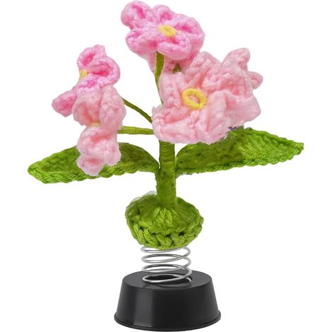 Decorazione per auto, 14 x 9 cm, decorazione rosa per auto, decorazione per auto lavorata a maglia a mano, adatta come bobblehead in auto o in ufficio. (1/3)
