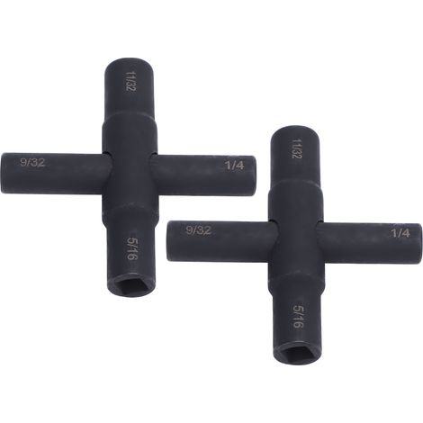 Clé à robinet en croix (lot de 2) pour robinet de puisage à 4 voies en acier, finition phosphatée noire, compatible avec les tuyaux de 1/4, 9/32, 5/16 et 11/32 pouces. (1/5)