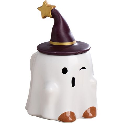 Mug en céramique fantôme d'Halloween avec couvercle, tasse à café elfe clin d'œil de 401 à 500 ml, cadeau original et mignon pour les fêtes, avec boîte cadeau. (1/5)
