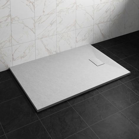 NRG 1400 x 900mm SMC White Rectangle Slate Effect Bathroom Shower Tray