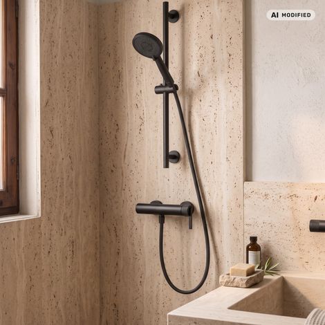 PaulGurkes Ensemble de Douche Noir Mat avec Barre de Douche et Pommeau Série NOX (1/5)