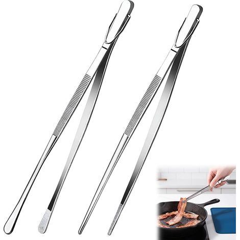 Pinzas de cocina de acero inoxidable de 20 cm (2 unidades) con orificios para colgar. (1/5)