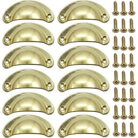 12PCS - Gold Retro Shell Door Handle 82mm Vintage Drawer Cabinet Handle with Screws (1/5)