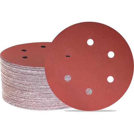 Lot de 50 disques de ponçage 150 mm 6 trous Grain 320 Papier abrasif Orbital aléatoire pour travail du bois, automobile, métal (1/5)
