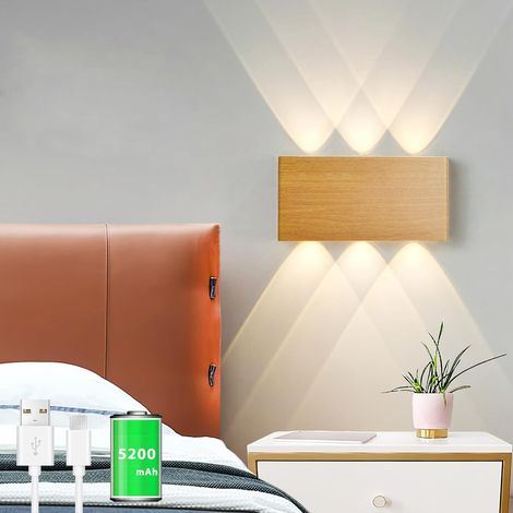 Applique murale LED sans fil avec interrupteur tactile et fixation magnétique, batterie 5000 mAh, 3 niveaux de luminosité, coloris bois, convient aux combles, couloirs et chambres [classe énergétique (1/5)