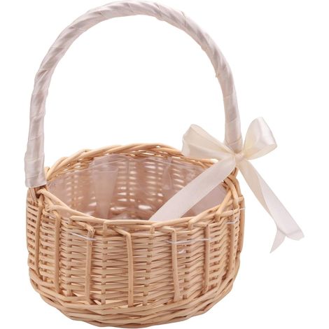 Panier de Fleurs Tissé en Osier, avec Poignée et Blanc, Paniers de Fille de de Mariage, pour la Décoration de Jardin à (L) (Grand : 19 cm x 10 cm) (1/5)