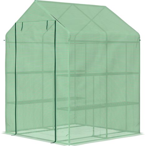 Foliengewächshaus begehbares Gewächshaus mit 8 Regalebenen Tomatengewächshaus Treibhaus Frühbeet mit Tür Grün Stahl PE-Kunststoff 143 x 138 x 190 cm