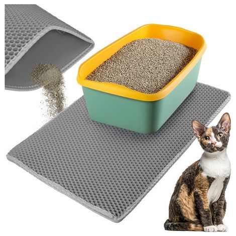 Tapis pour bac à litière Purlov 75 x 55 cm gris double couche en mousse EVA alvéolée (1/5)