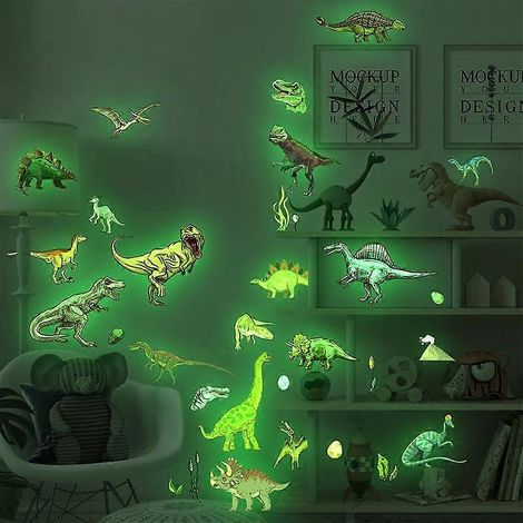 Autocollant mural imperméable détachable phosphorescent, motif dinosaure de dessin animé (1/3)