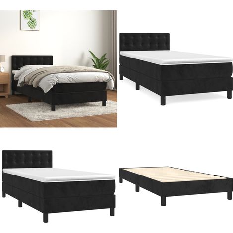 Sommier à lattes de lit et matelas Noir 80x200 cm Velours - Lit Tapissier - Lit Velours - Lit Double - Literie - Chambre À Coucher - Home & Living (1/5)