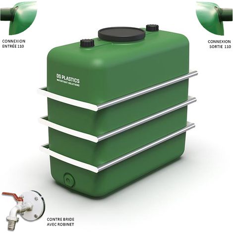 Cuve Hors-sol Rectangulaire 1100 Litres avec Bandes en Acier DS Eau Vert - Inclus Bride + Robinet + Connexions Entrée/Sortie sur mesure (1/2)