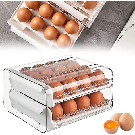 Boite Oeufs 32 Grilles, Boite à Oeufs de Rangement Support 0euf Porte Frigo Rangement Oeufs (Blanc) (1/5)