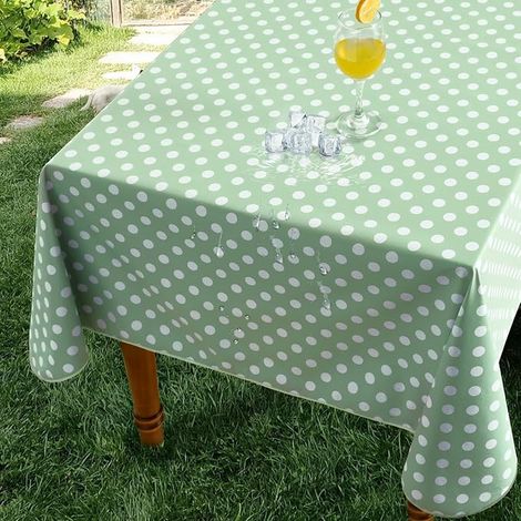 Nappe Plastique Impermeable 140x180 cm Rectangulaire Jardin Exterieur Toile Cirée Pois Vert Lavable pour Table de Jardin, Pique-Nique, Réception (1/5)