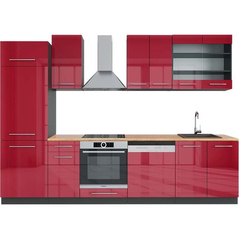 Cuisine Fame-Line, Bordeaux haute brillance/anthracite, 300 cm , PT Chêne, Vicco