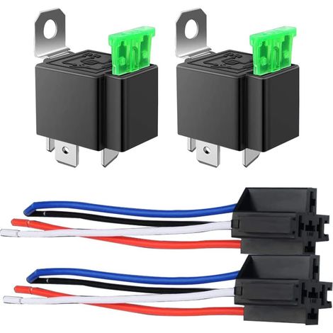 2 Pack 30A Fuse Relay Car Truck Socket Kit - 30A ATO/ATC Switch Harness Set - 12V DC SPST Automotive 14 AWG Wires, 4-Pin with Wire, 4PIN