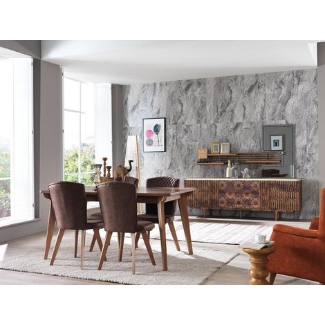 Azura Home Design – Salle à manger complète GAZELLA bois massif – Table extensible 160/200 cm – 4 chaises – Buffet 200 cm – Miroir inclus (1/5)