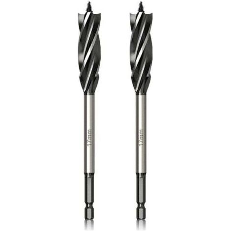 Pair Professionnel Foret à Bois 17mm x 165mm x 2Pcs Mèche à Tarière avce Auto-alimenté Pointe Pilote, 1/4 Pouce Tige Hexagonale Foret pour le Travail du Bois (1/4)