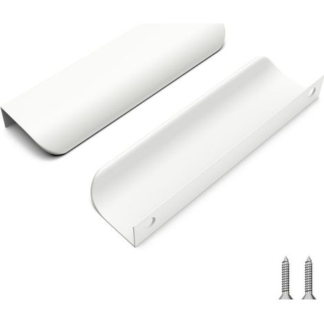 Lot de 2 poignées de meuble en acier finition or brossé, entraxe 120 mm, vissables 96 mm, design blanc ultra plat, moderne, pour cuisine, salle de bain, salon (1/4)