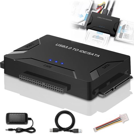 IDE-SATA-zu-USB-3.0-Adapter – Externes Laufwerk für 2,5- und 3,5-Zoll-HDD/SSD-Festplatten und CD/DVD-Laufwerke – Netzteil im Lieferumfang enthalten – 1 Stück (1/5)