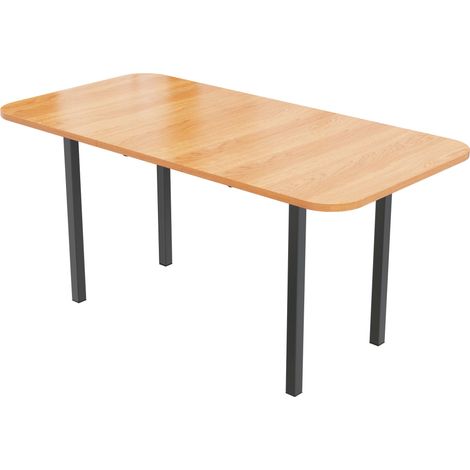 Mesa de Comedor Extensible con Tablero Deslizante y Estructura de Aleación, en MDF, Roble Blanco Americano (1/5)