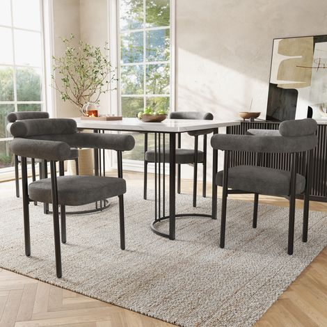 Conjunto de comedor 5 piezas 140 x 80 x 75 cm, metal y MDF, gris oscuro/blanco HAVRYA (1/5)