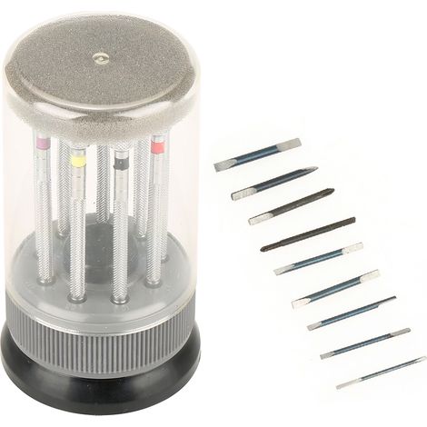 Lot de 9 tournevis fendus pour horloger, outil de réparation de montre avec base pivotante. (1/5)