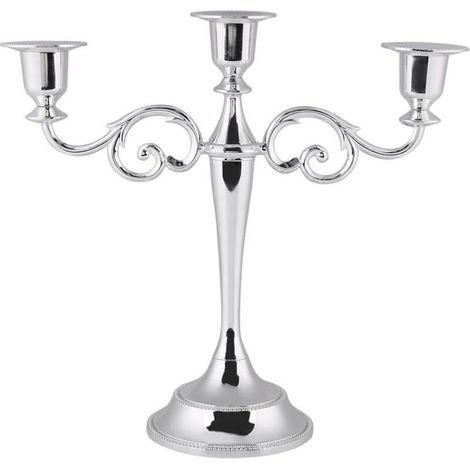 Chandelier 3 Branches Bougeoir en Métal Vintage pour Mariage Décor Maison Table (Color : Silver) (1/5)